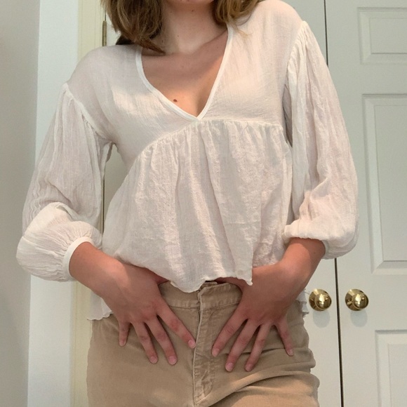 Zara Balloon Sleeve Subtle High-Low Flowy Peasant Top - Picture 4 of 4